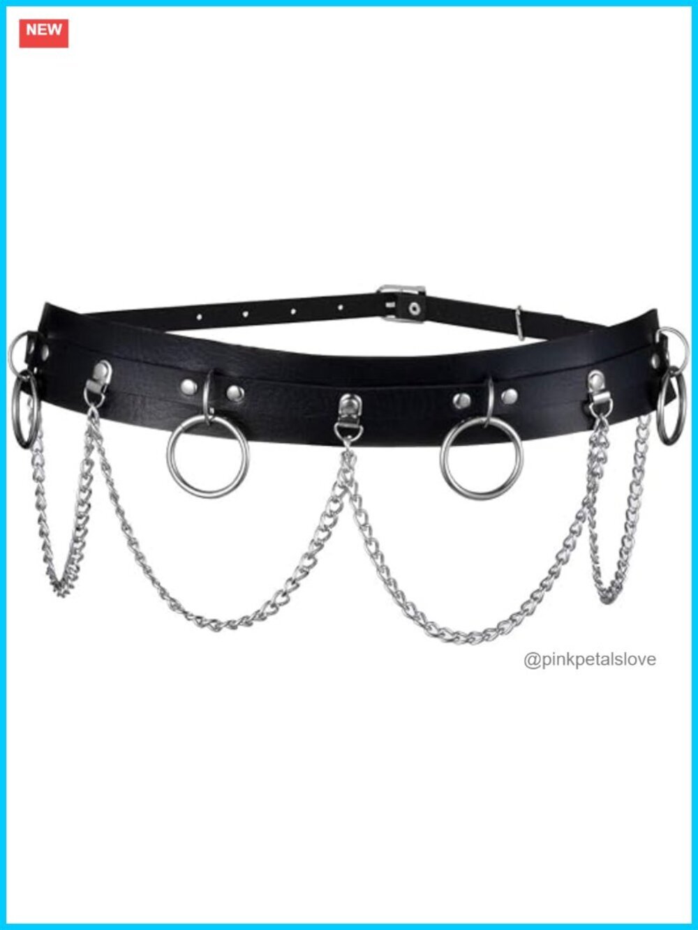PU Leather Punk O-Rings Chain Belt Waist Garter Strap Adjustable Goth Rock